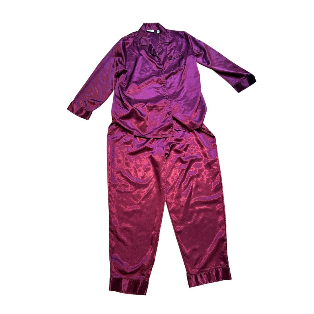 Lord & Taylor American Woman 1X Purple Satin Pajama Set Loungewear Sleepwear
